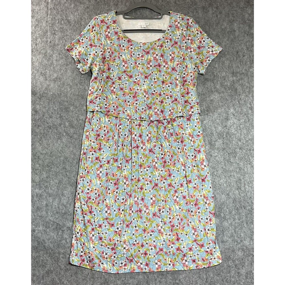 J Jill Dress Womens Small Blue Floral Print Lagenlook Cottage Prairie Everyday